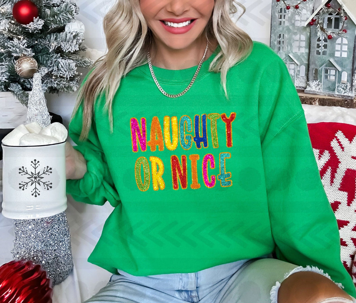 Naughty or nice colorful faux 14262 DTF transfer