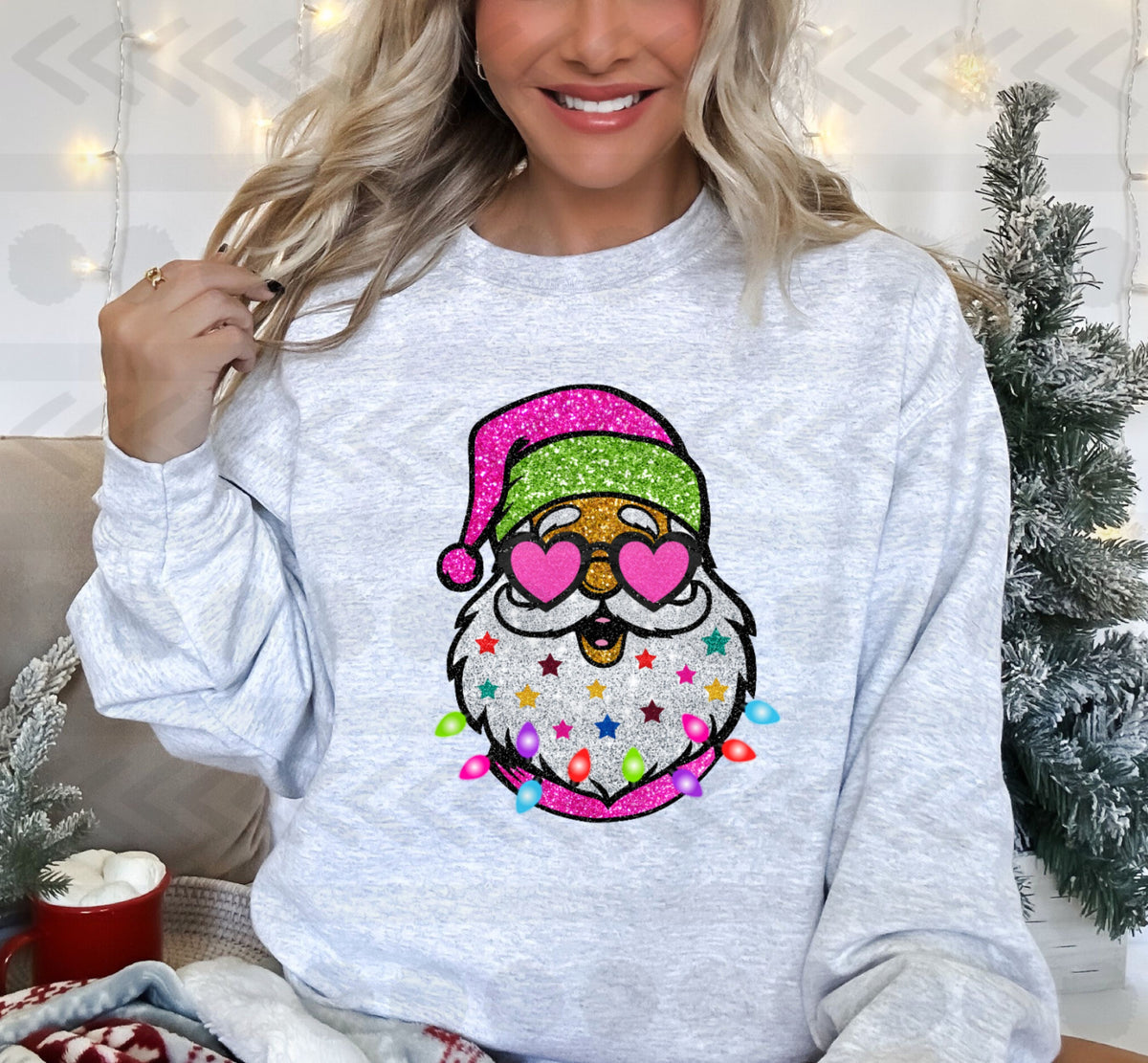 Glitter santa with stars and lights 14319 DTF transfer