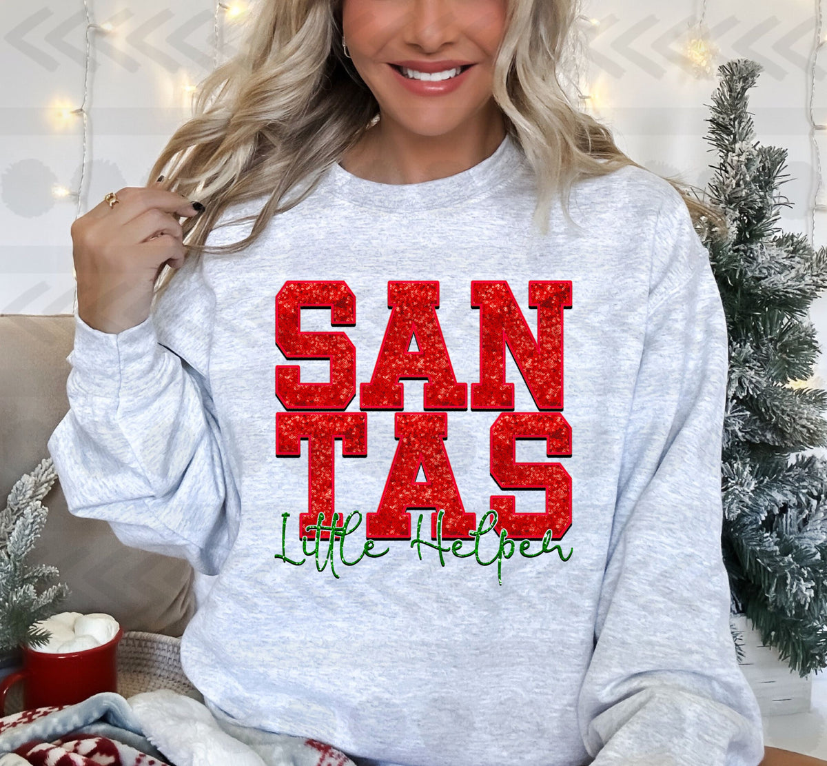 Santas little helper RED glitter faux 14316  DTF transfer