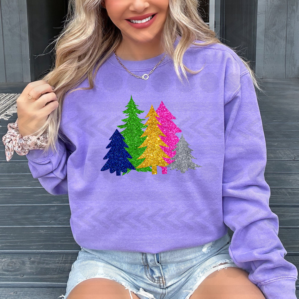 Glitter colorful trees 14305  DTF transfer