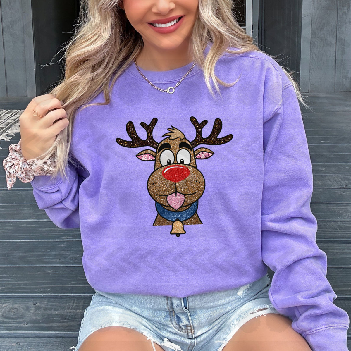 Glitter deer with tongue boy 14299  DTF transfer