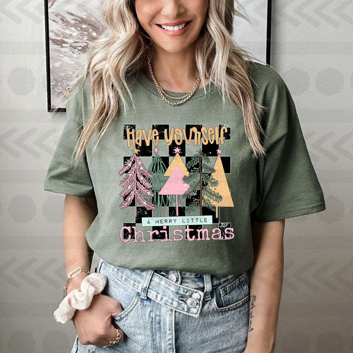 Have yourself a merry little christmas checjered background 14324 DTF Transfer