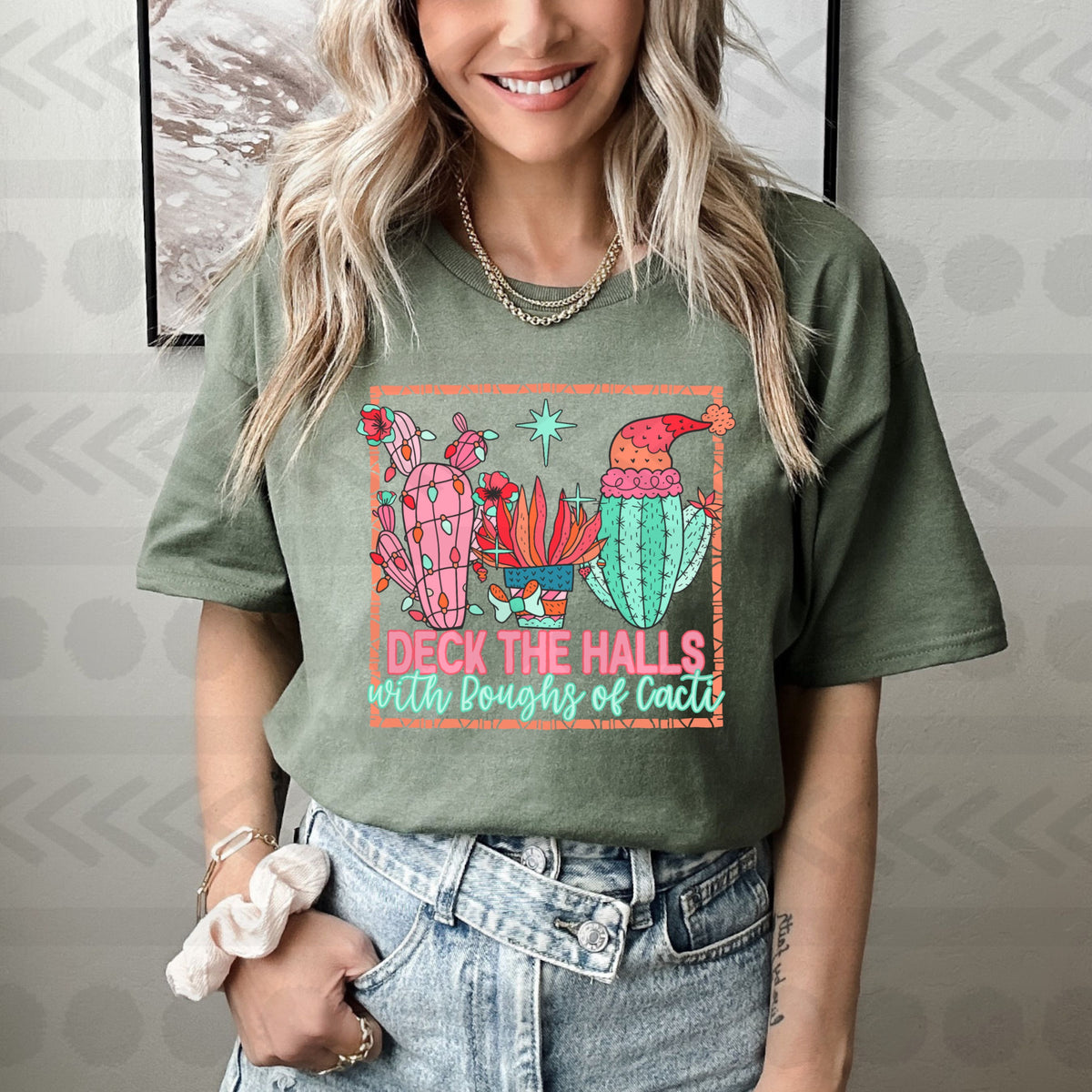 Deck the halls with doughs of cacti 14790 DTF transfer