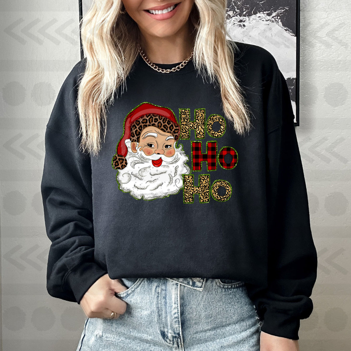 Ho ho ho leopard and plaid with santa 14341 DTF Transfer