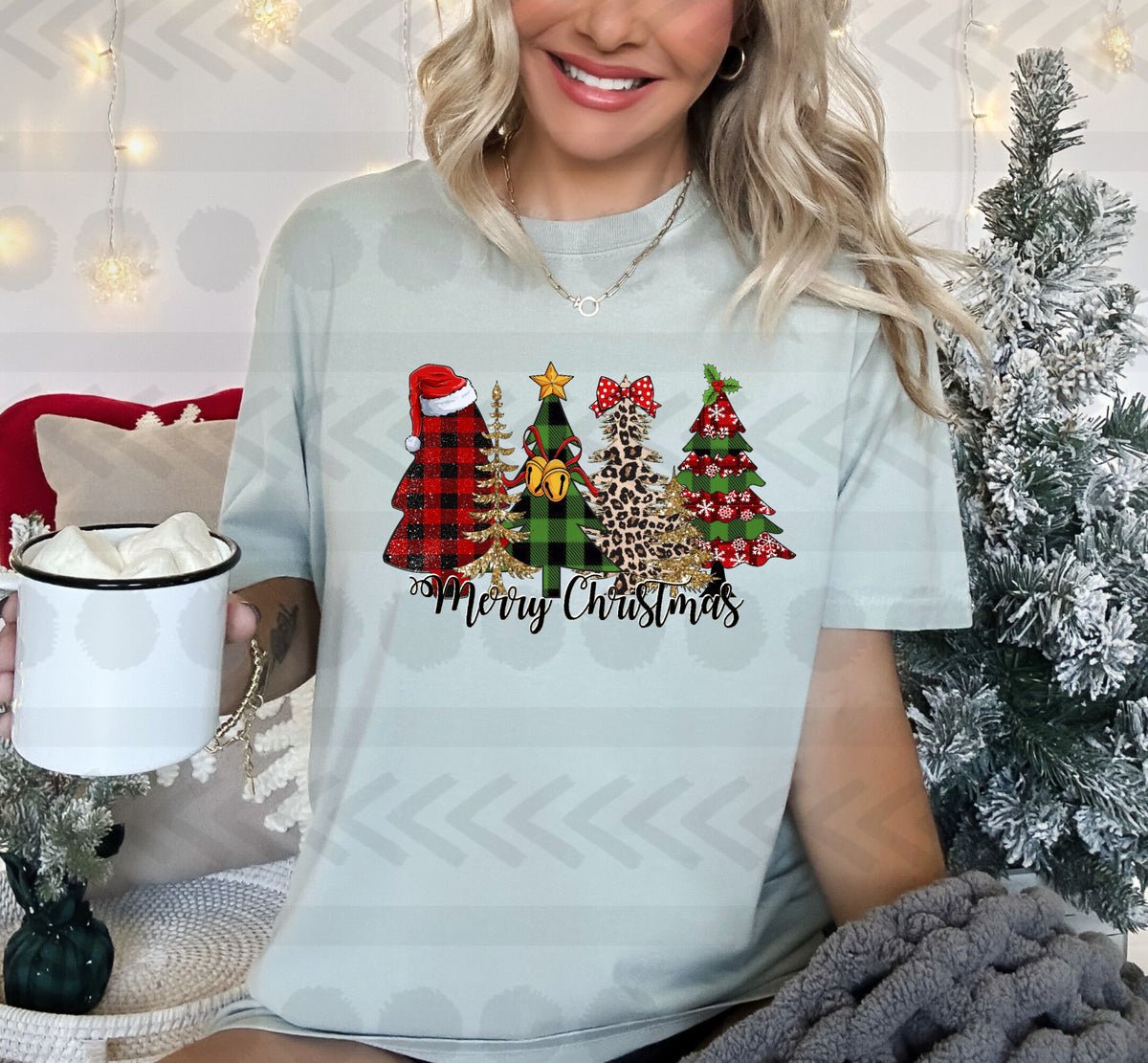 Merry christmas 4 trees (plaid, leopard)  14356 DTF Transfer