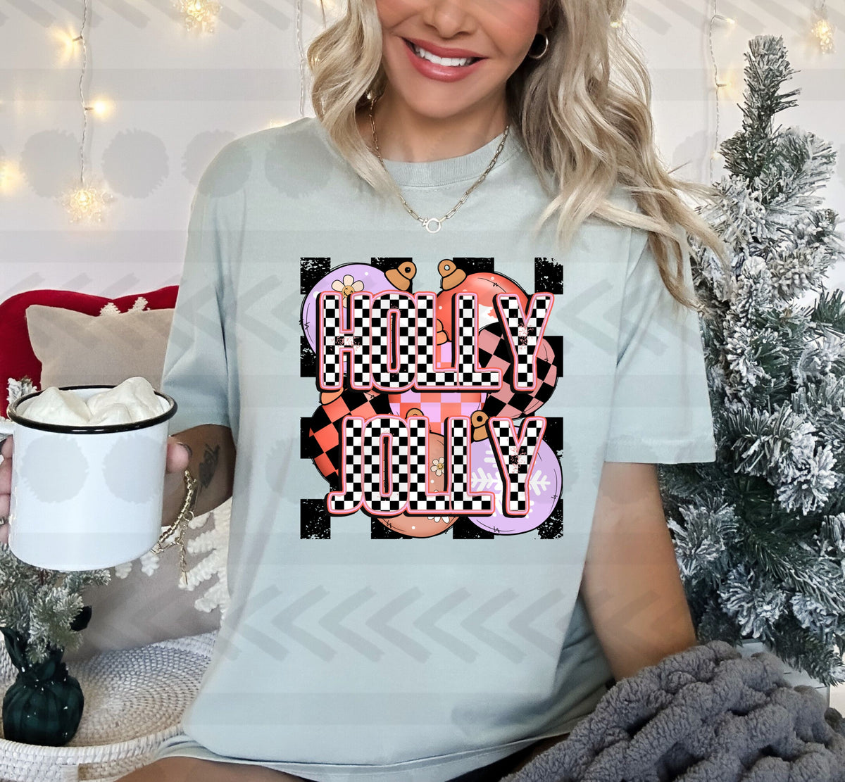 Holly jolly checkered 14353 DTF Transfer