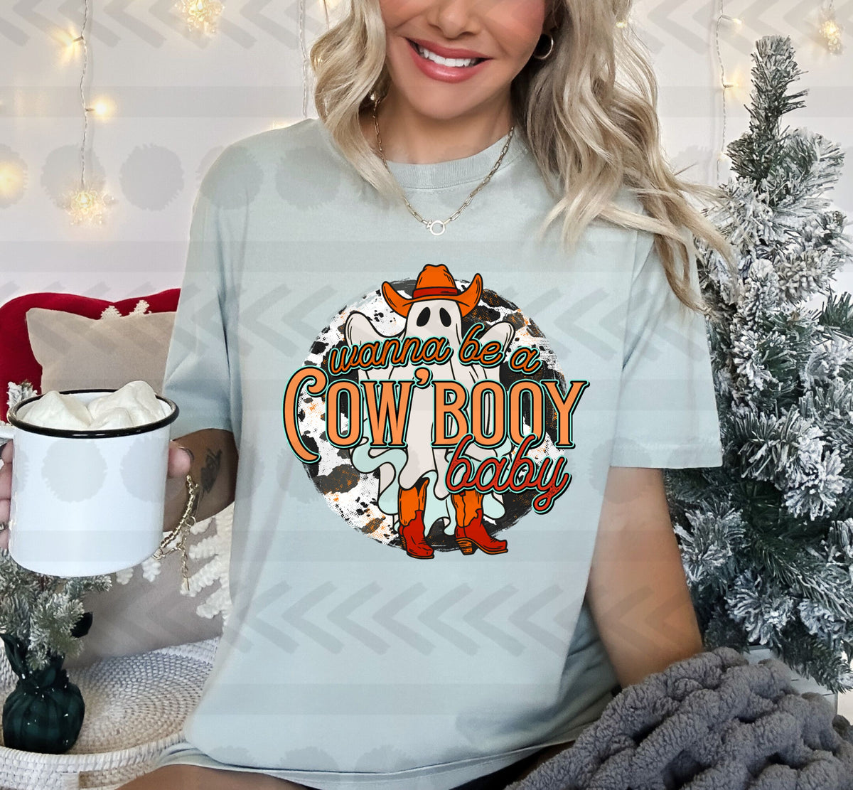 Wanna be a cow boy baby cowprint circle 14764 DTF transfer