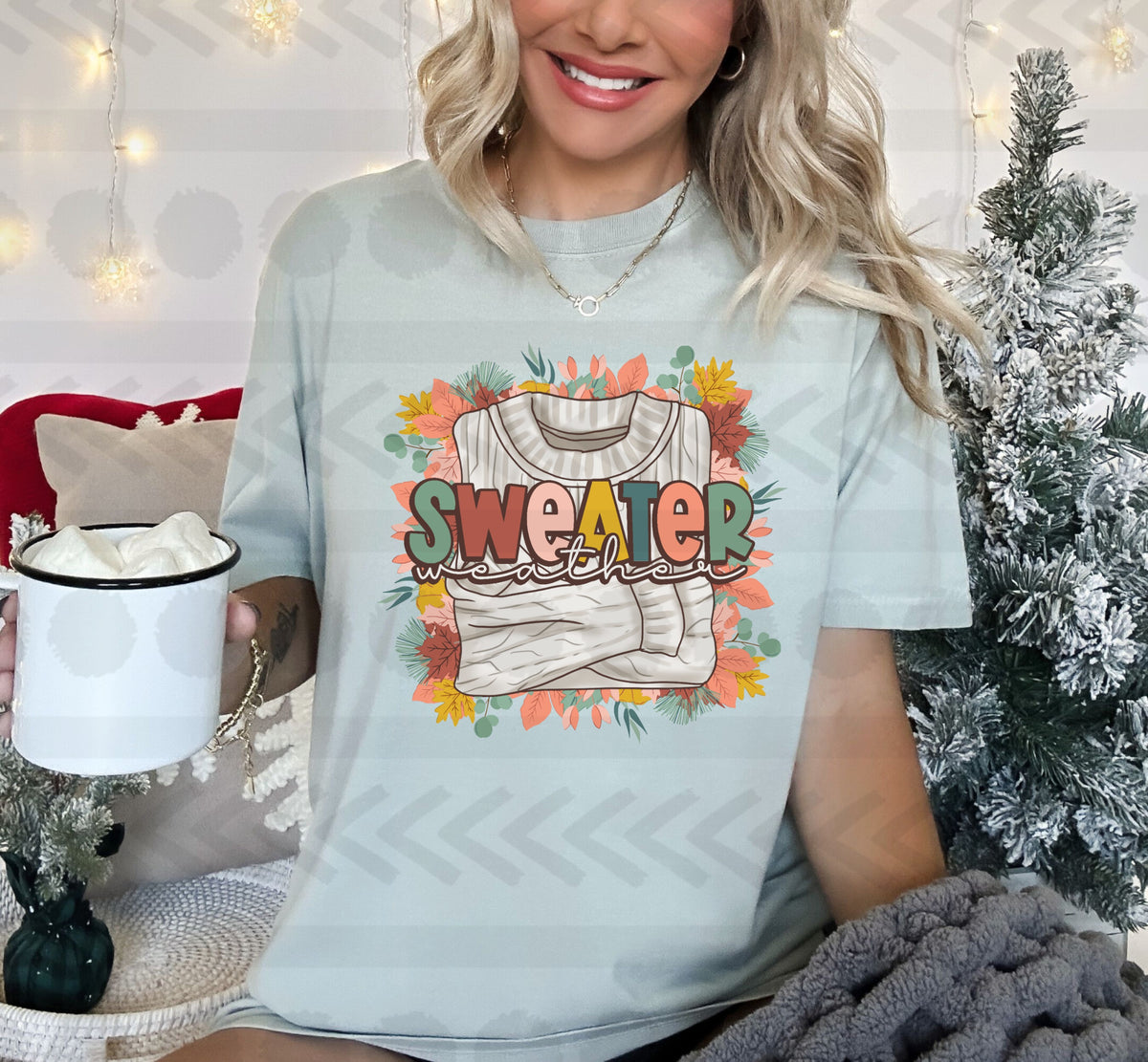 Sweater weather with sweater colorful leaves 14410 DTF Transfer