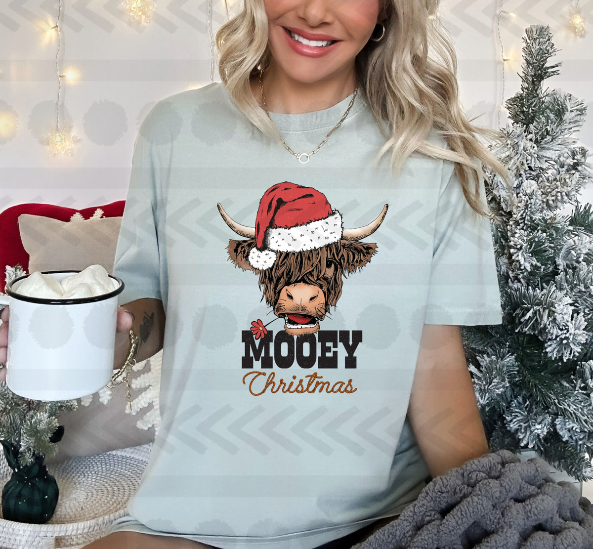 Mooey christmas shaggy cow  14407 DTF Transfer