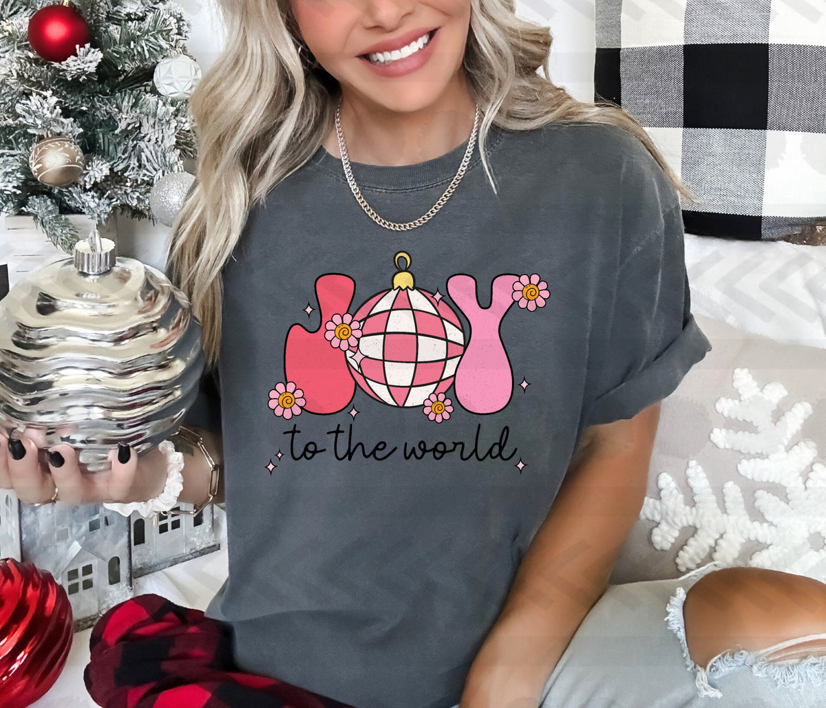Joy to the world mirrorball PINK 14399  DTF Transfer