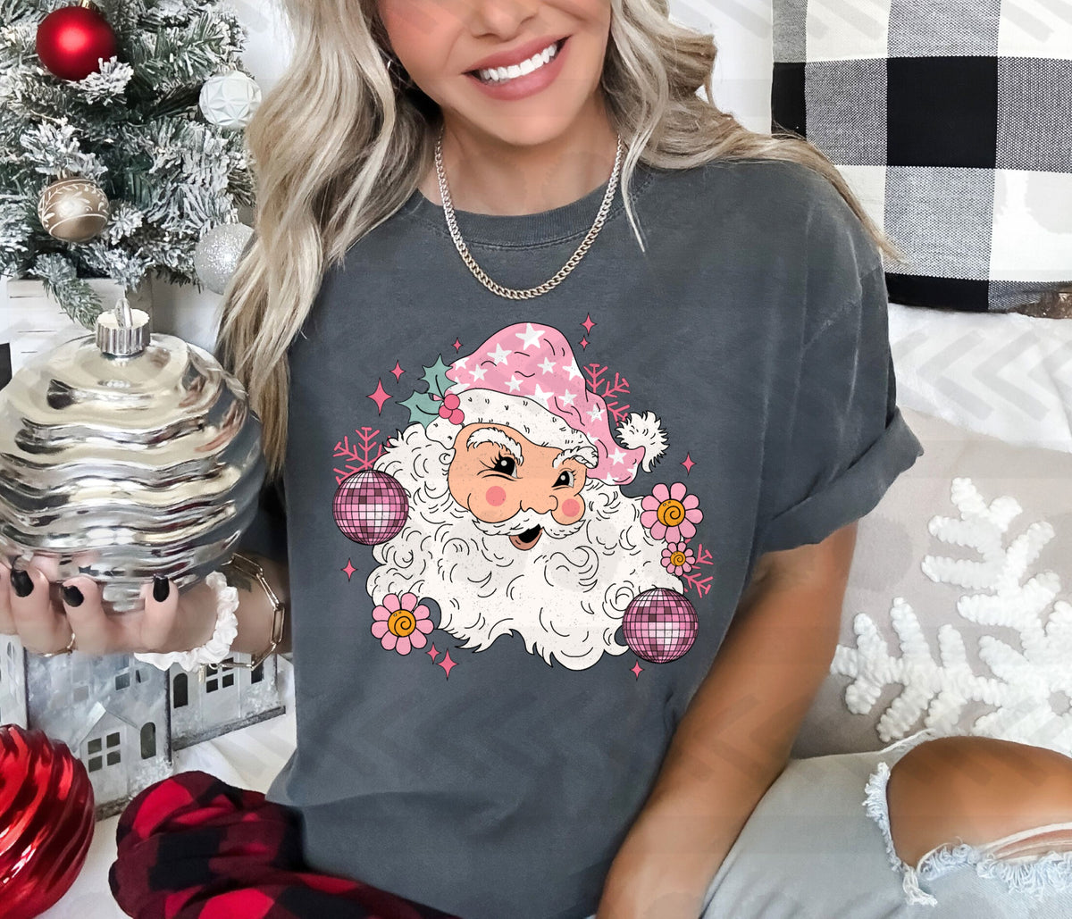 Santa with flowers and mirrorball 14388  DTF Transfer