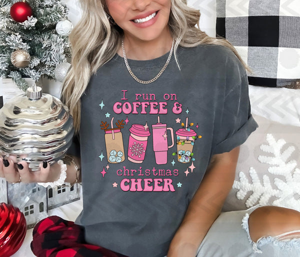 I run on coffee and christmas cheer (coffee cups) pink 14365 DTF Transfer