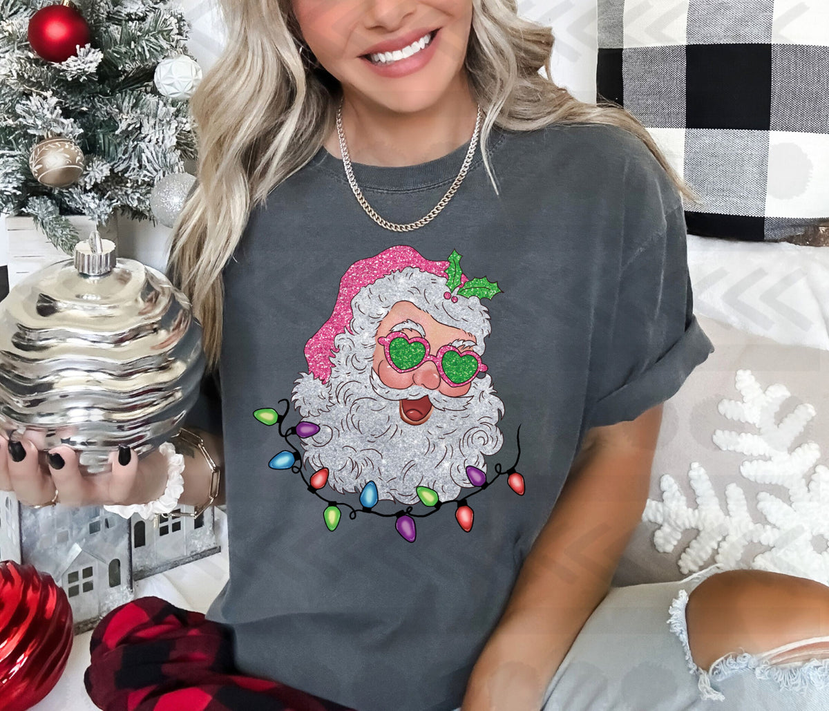 Glitter santa heart glasses and lights 14361 DTF Transfer