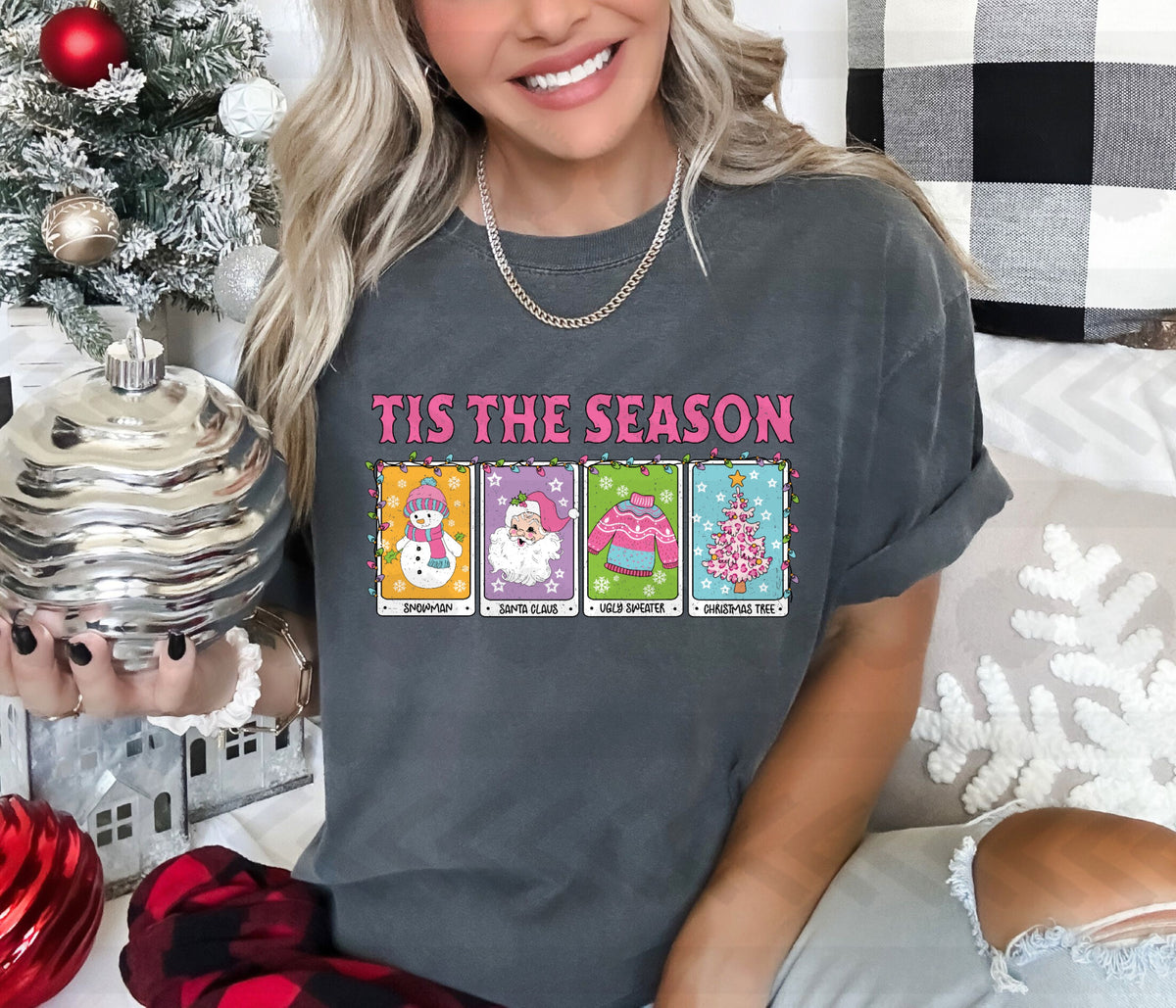 Tis the season christmas cards ( snowman, santa, sweater, tree) 14357 DTF Transfer