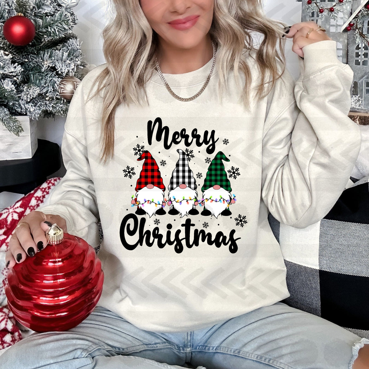 Merry christmas plaid GNOMES 14421 DTF Transfer
