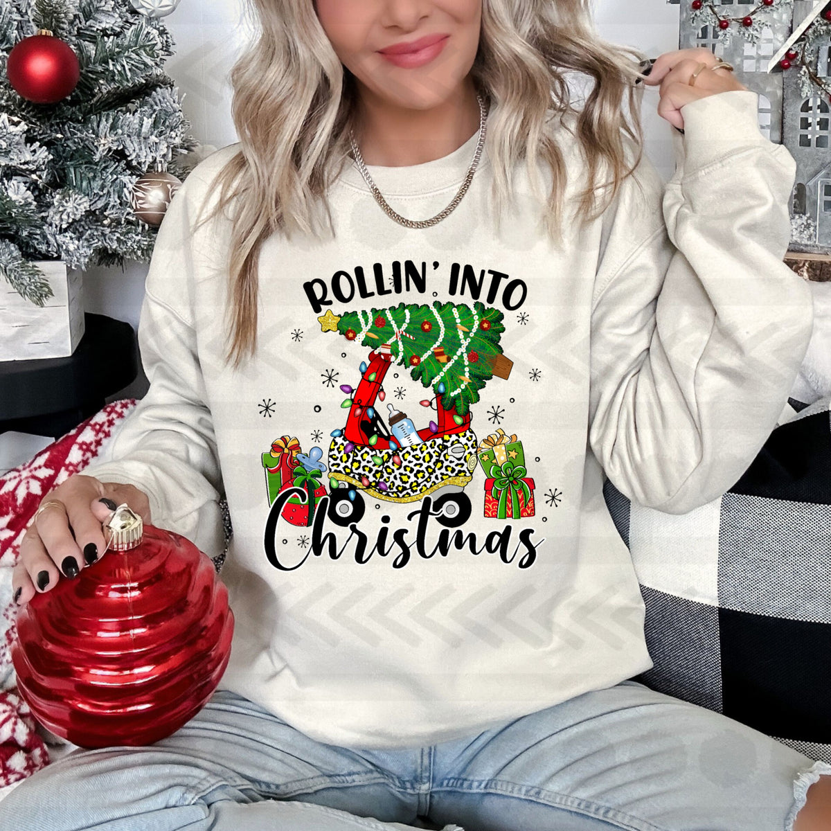 Rollin' into christmas leopard coupe with tree 14424 DTF Transfer