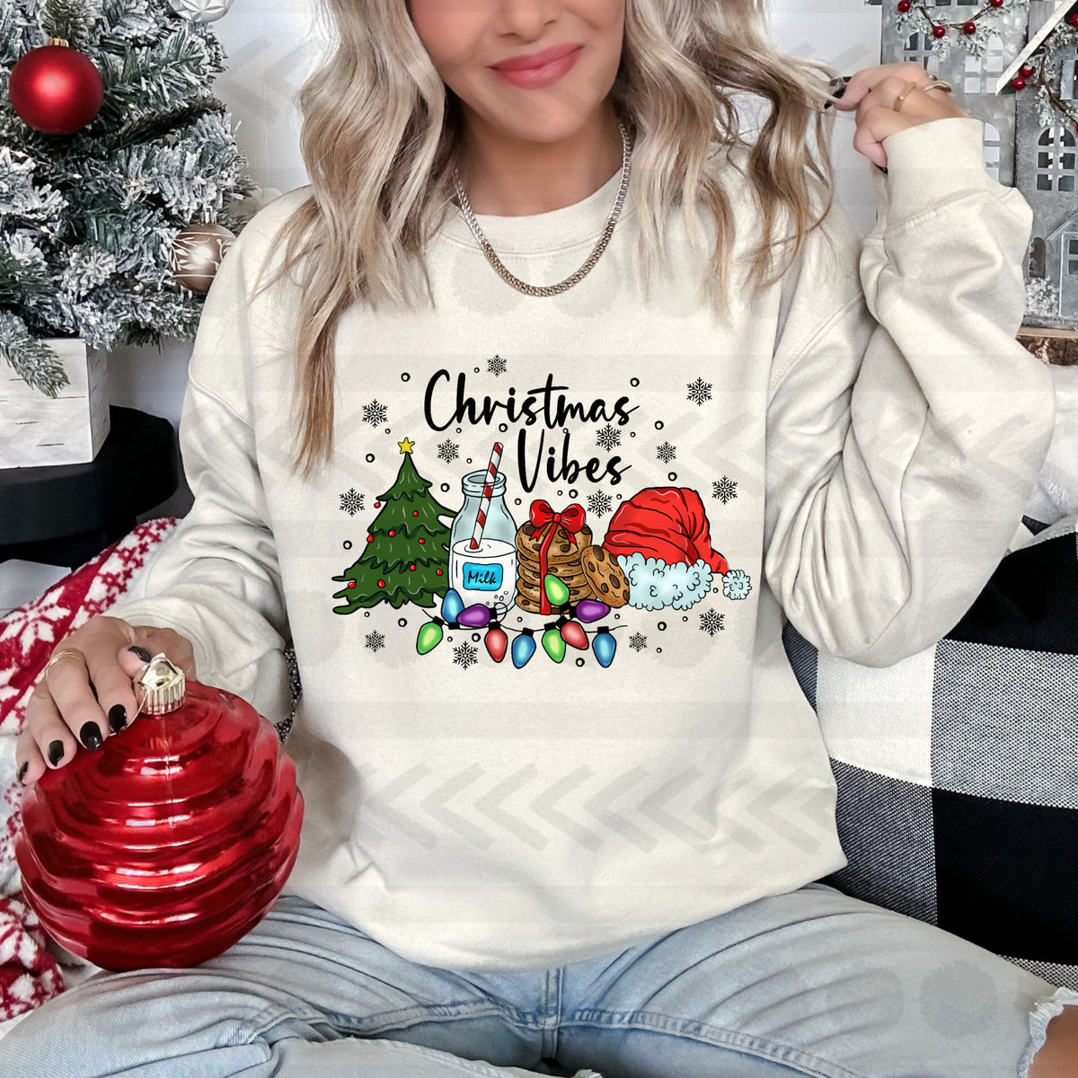 Christmas vibes (tree, milk, cookies, hat) 14426 DTF Transfer