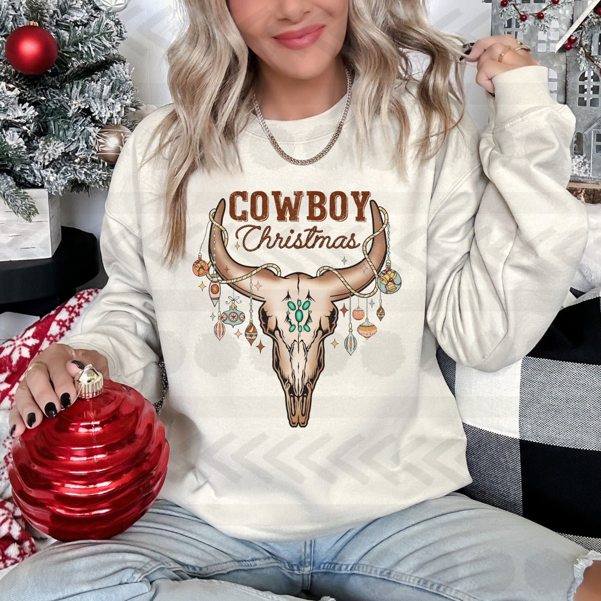 Cowboy christmas bull skull 14425 DTF Transfer