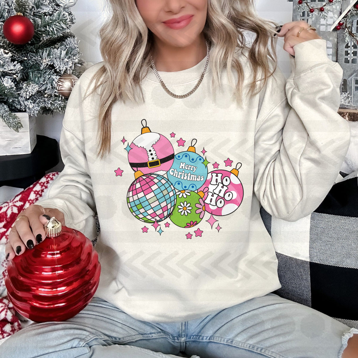 Ornaments (mirrorball, santa suit, flowers) 14431 DTF Transfer