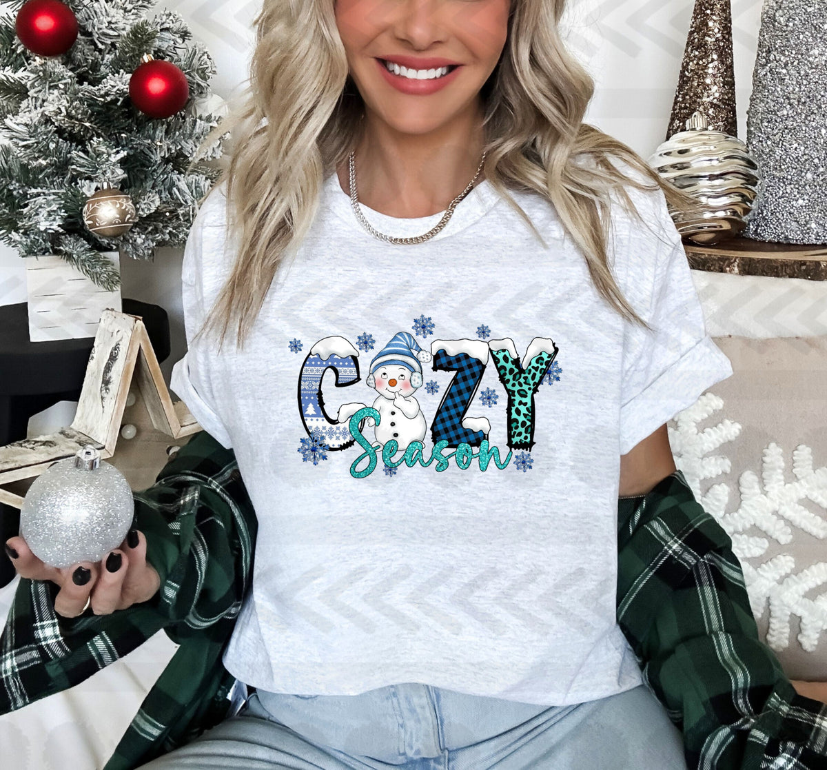 Cozy season blue with snowman LEOPARD 14485 DTF Transfer