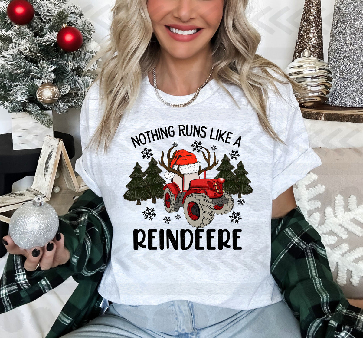 Nothing runs like a reindeere (red tractor with red hat antlers) 14462 DTF Transfer