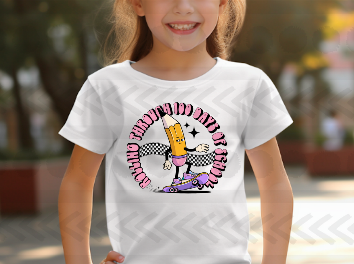 Rolling through 100 days of school PINK 14591 DTF Transfer