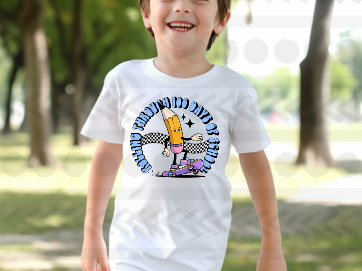 Rolling through 100 days of school BLUE 14590 DTF Transfer