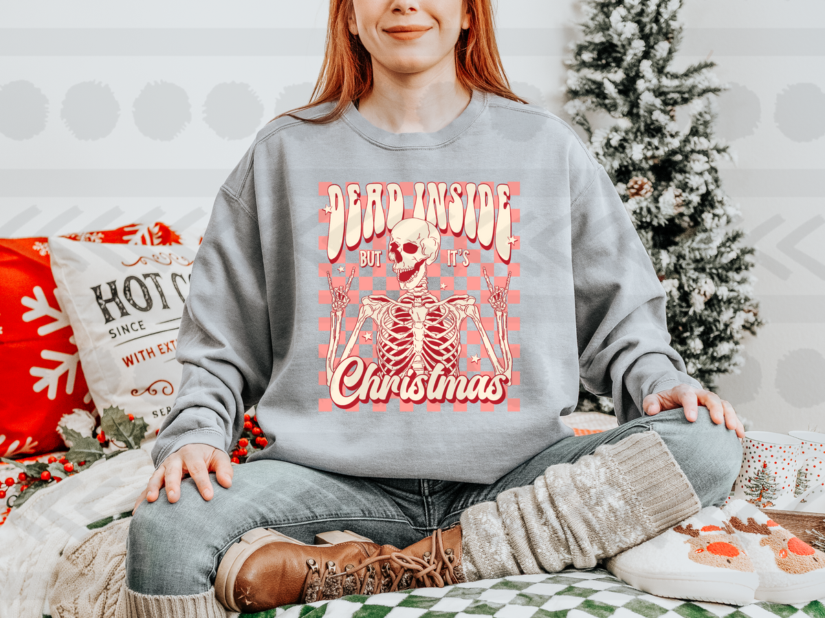 Dead inside but its christmas skellie checkered  14480 DTF Transfer