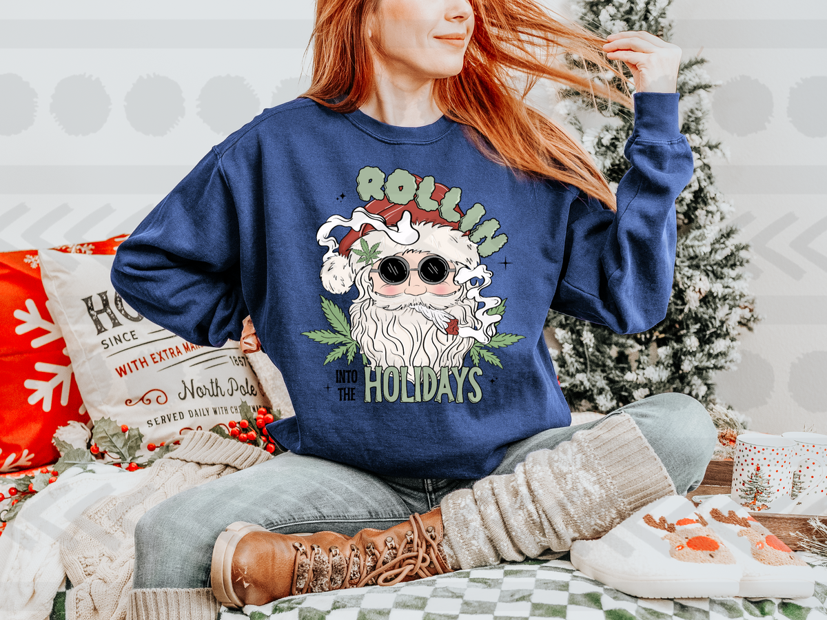 Rollin into the holidays santa with greens   14501 DTF Transfer