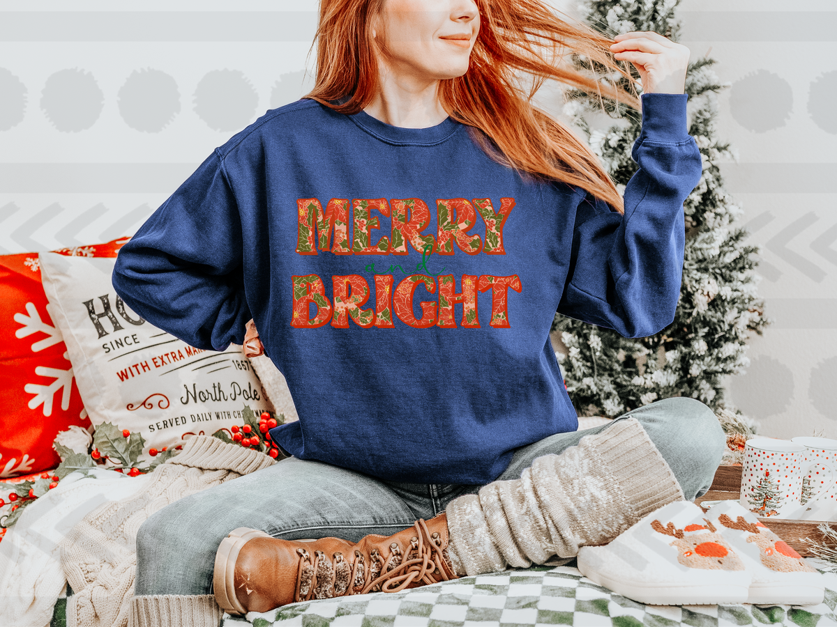 Merry and bright red christmas faux  14500 DTF Transfer