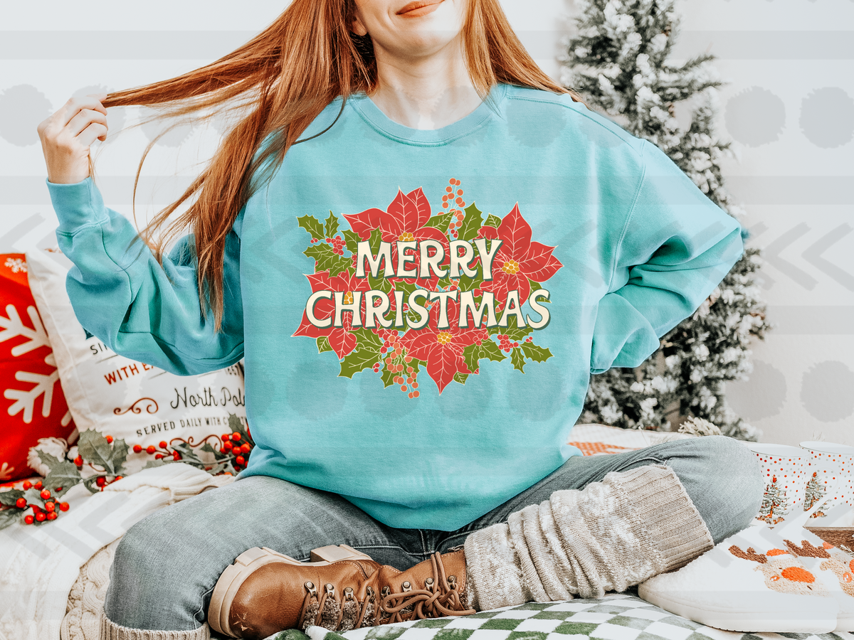 Merry christmas red green floral bouquet 14527 DTF Transfer
