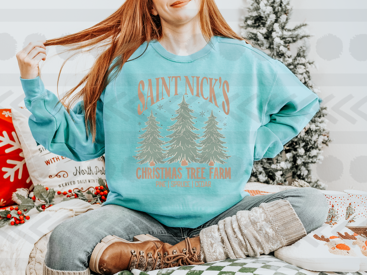 Saint nicks christmas tree farm MUTED colors 14514 DTF Transfer