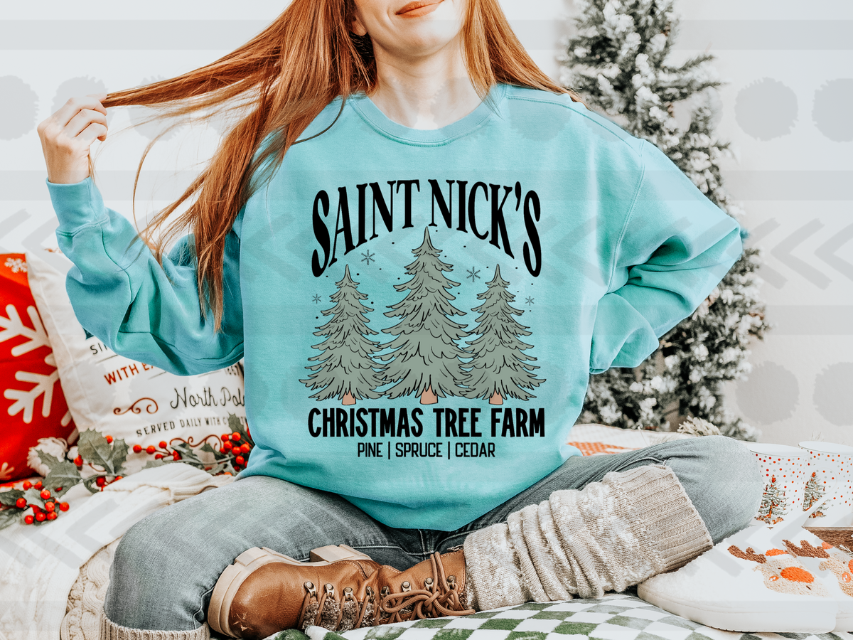 Saint nicks christmas tree farm sage green trees 14513 DTF Transfer