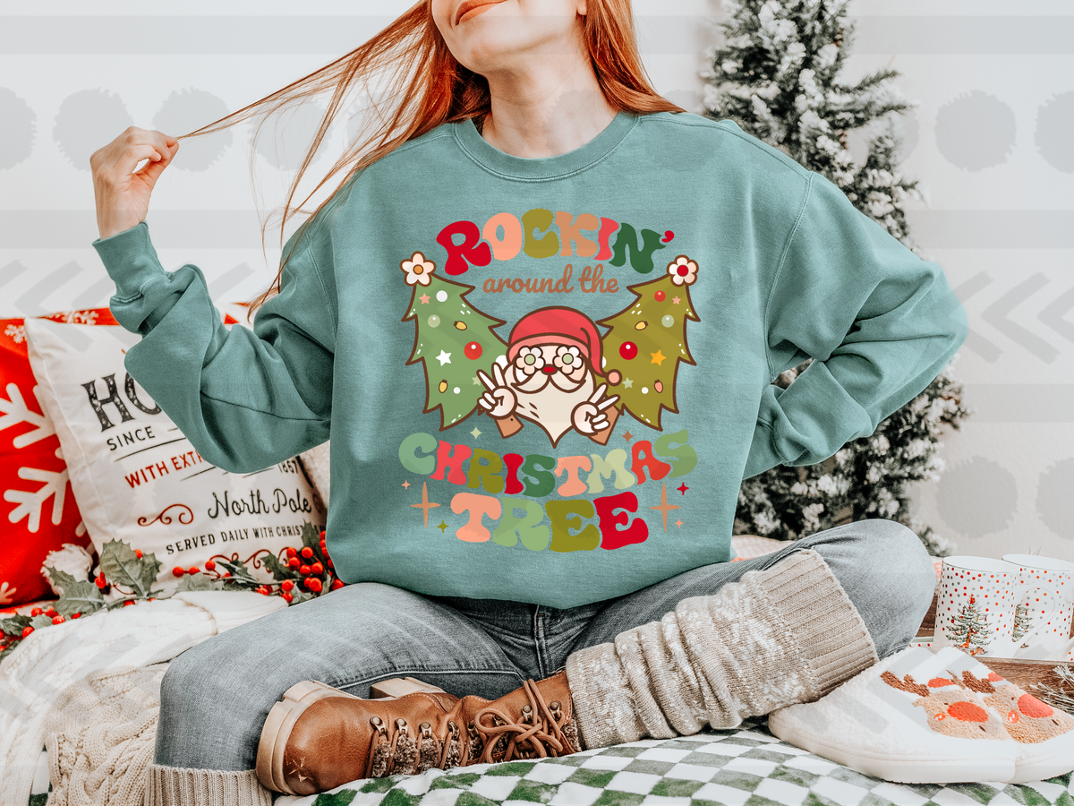 Rockin' around the christmas tree PEACE santa with trees  14535 DTF Transfer
