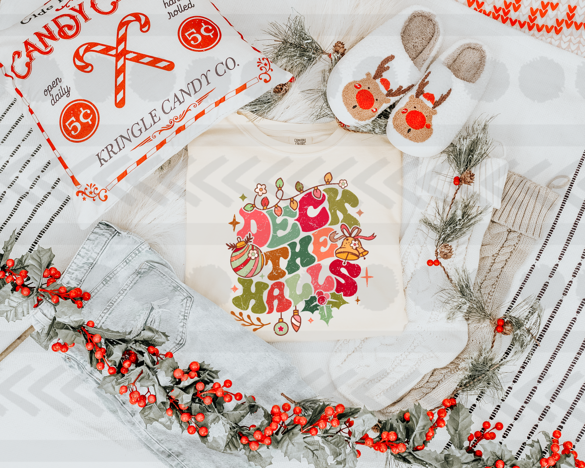 Deck the halls GRUNGE colorful 14537 DTF Transfer
