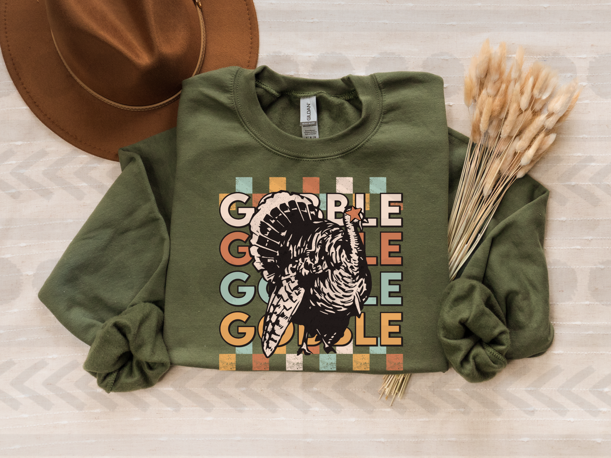 Gobble stacked with black and white turkey 14495 DTF Transfer