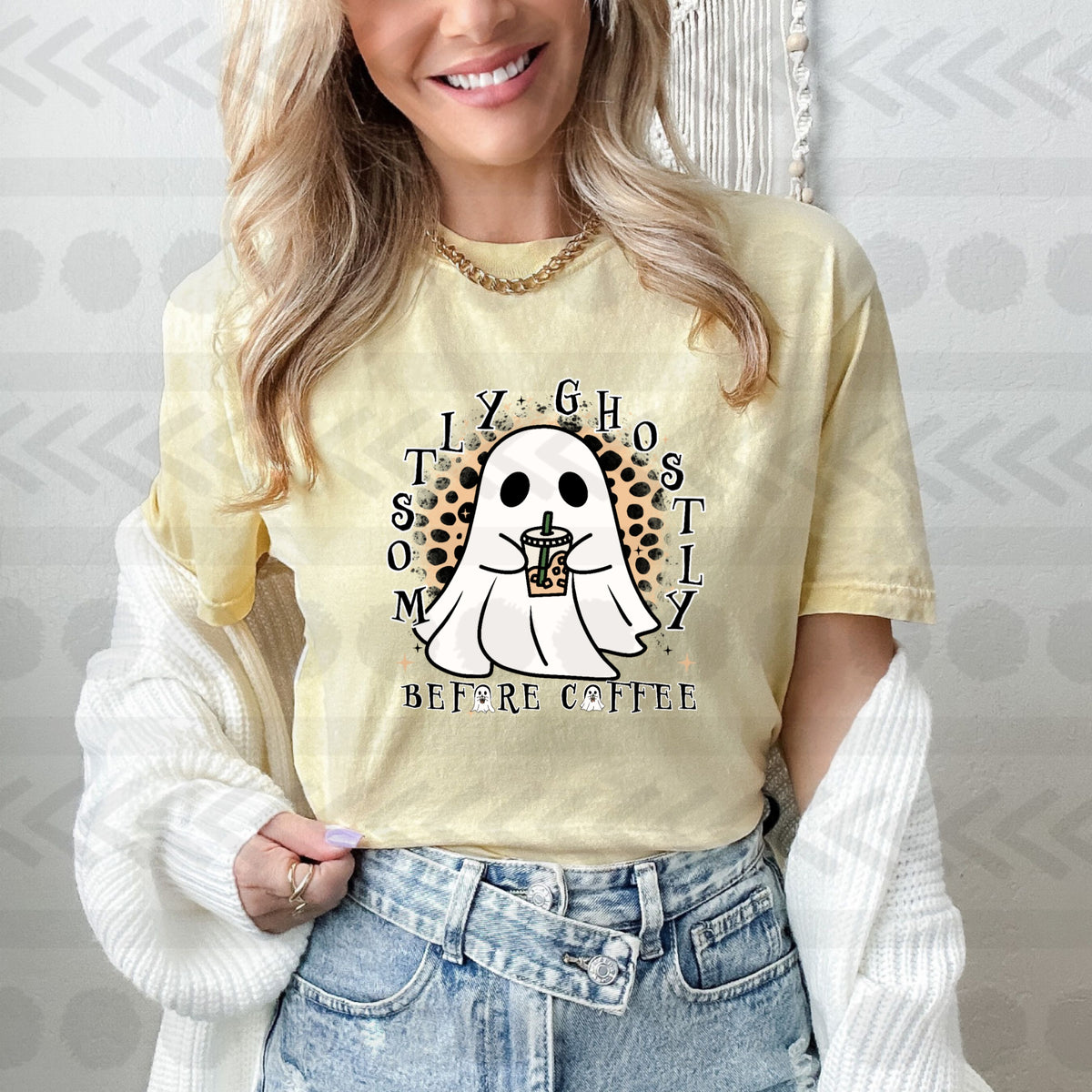 Mostly ghostly before coffee 14652 DTF transfer