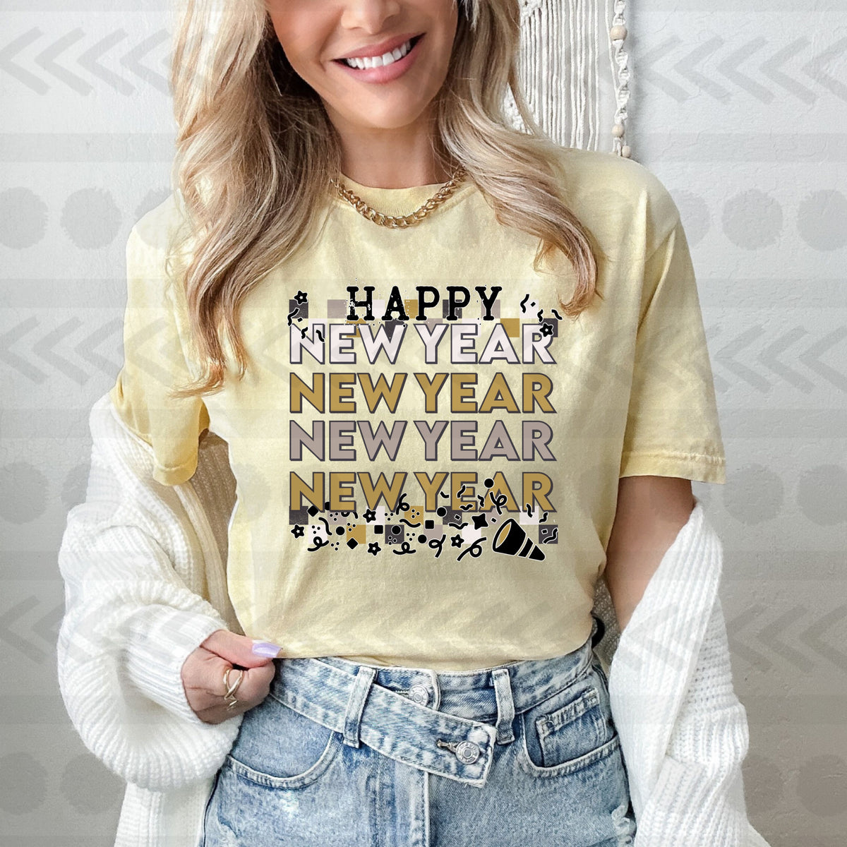 Happy new year stacked 14643 DTF transfer