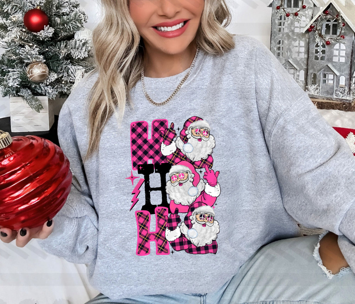 Ho ho ho plaid PINK 14696 DTF transfer