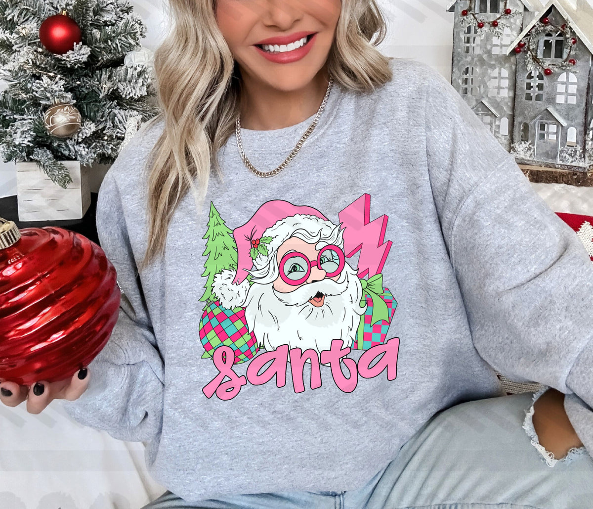 Santa retro PINK lightning bolt 14689 DTF transfer