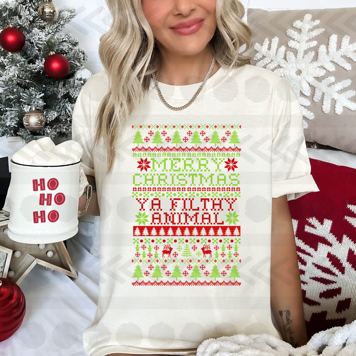Merry christmas ya filthy animal stitching design 14664 DTF transfer