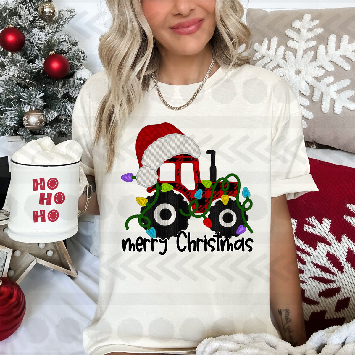 Merry Christmas plaid tractor 14680 DTF transfer