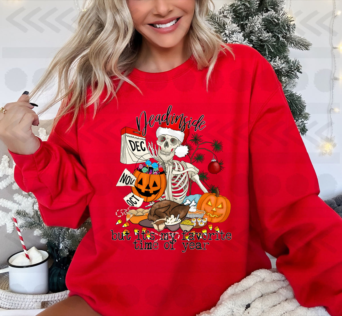 Dead inside but its my favorite time of year skellie with calendar 14714 DTF transfer