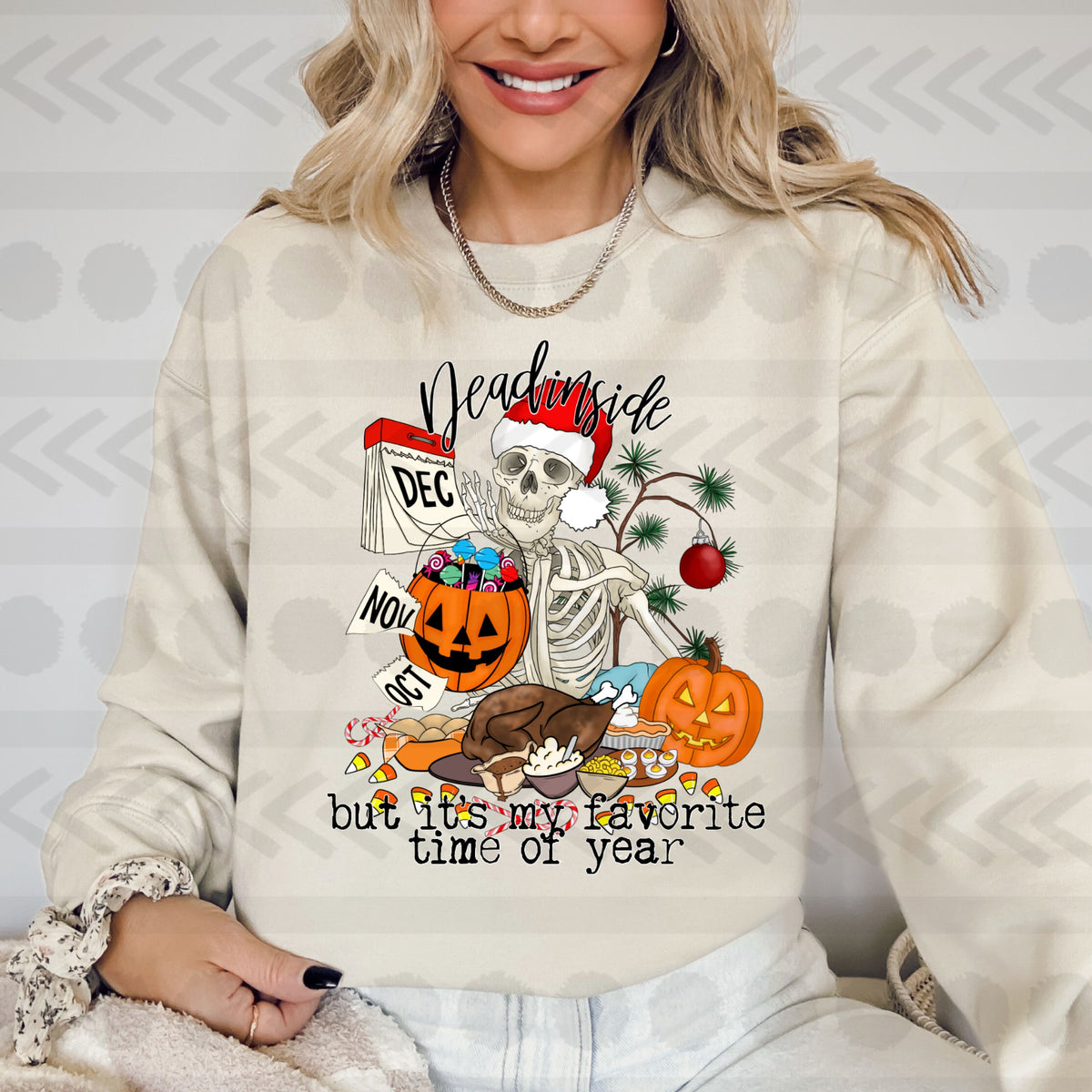 Dead inside but its my favorite time of year skellie with calendar 14714 DTF transfer