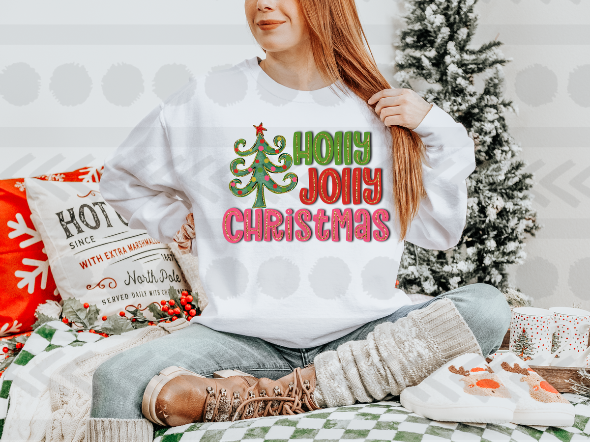 Holly jolly christmas (green, red, pink)  14730 DTF transfer