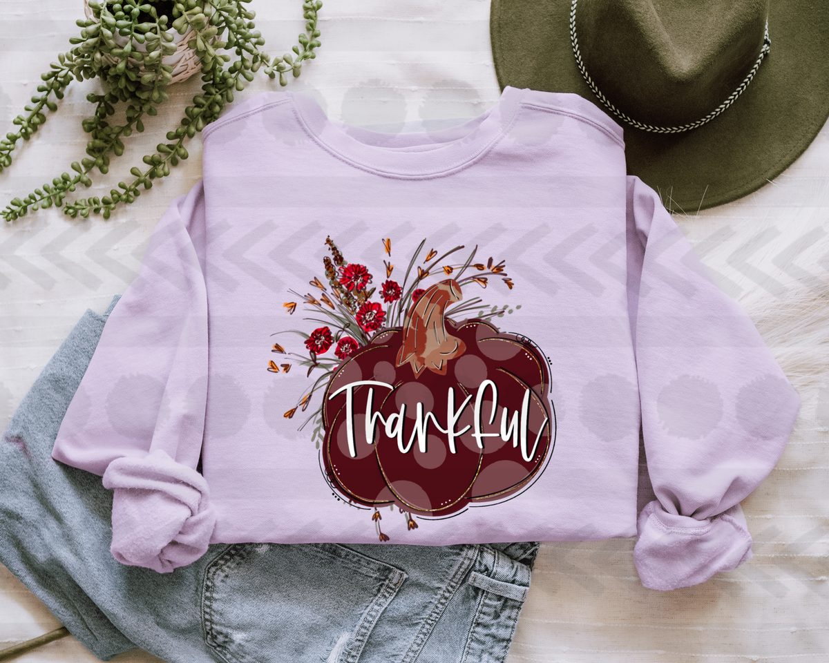 Thankful maroon polka floral pumpkin 14739 DTF transfer