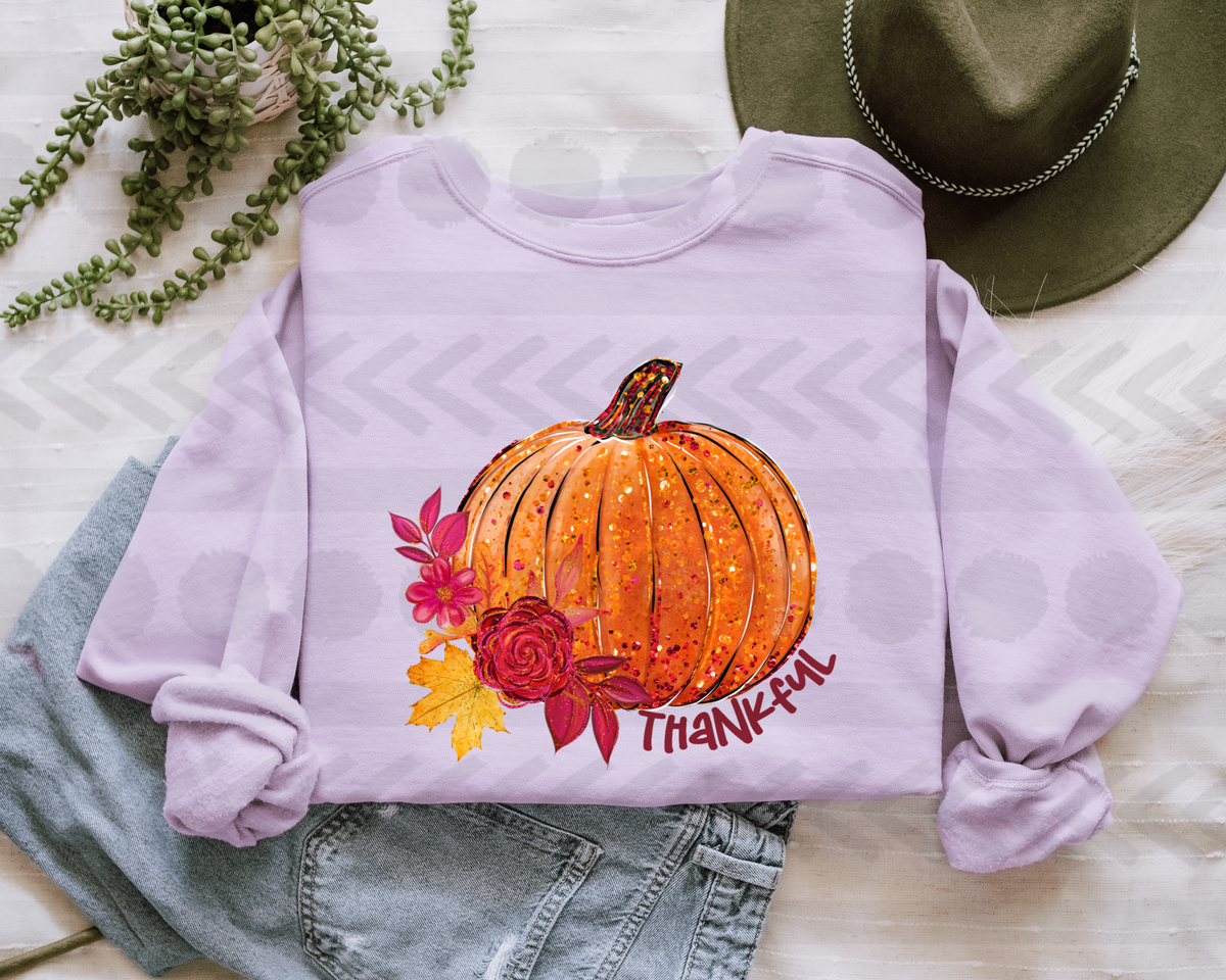 Thankful glitter floral pumpkin 14734 DTF transfer