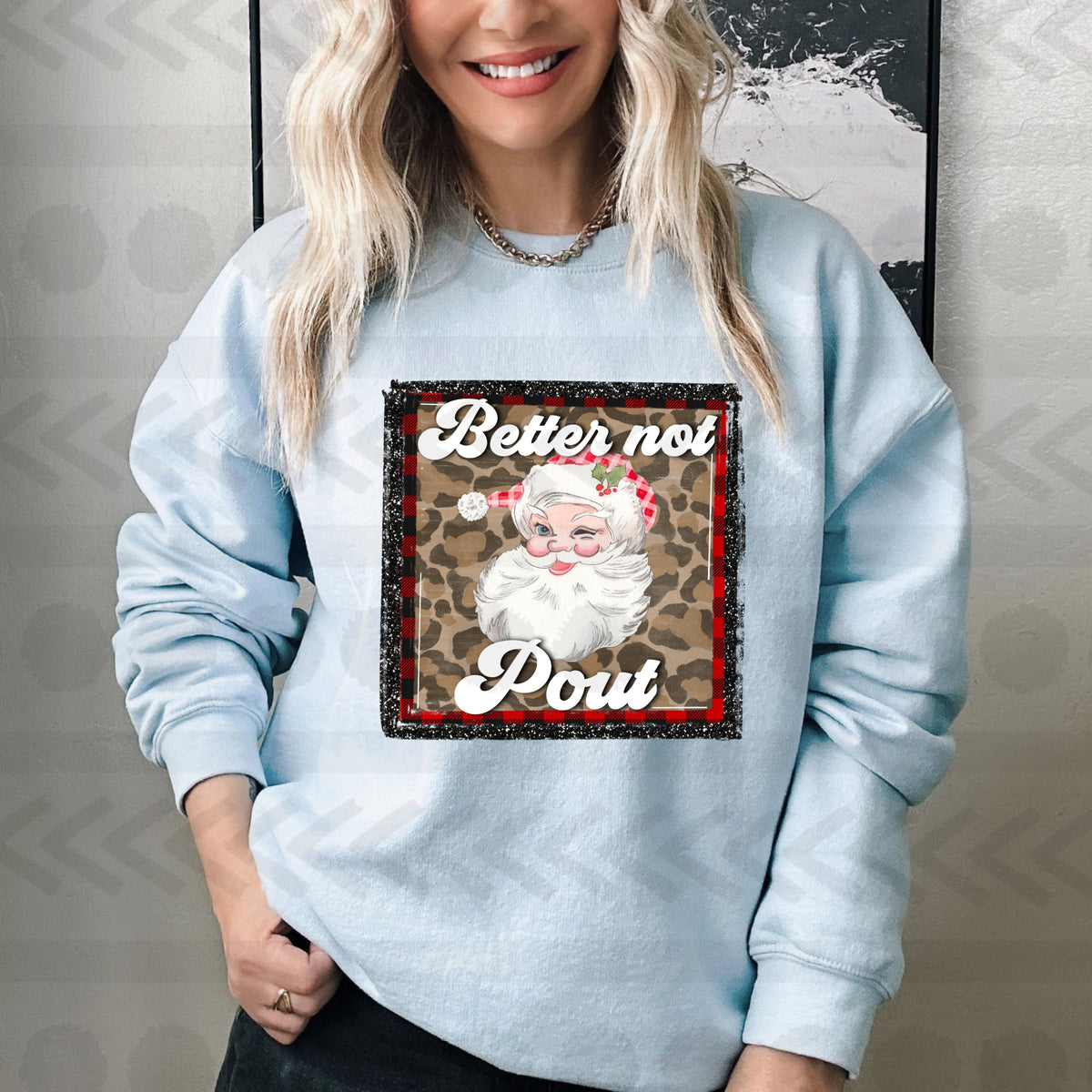 Better not pout santa leopard square 14760 DTF transfer