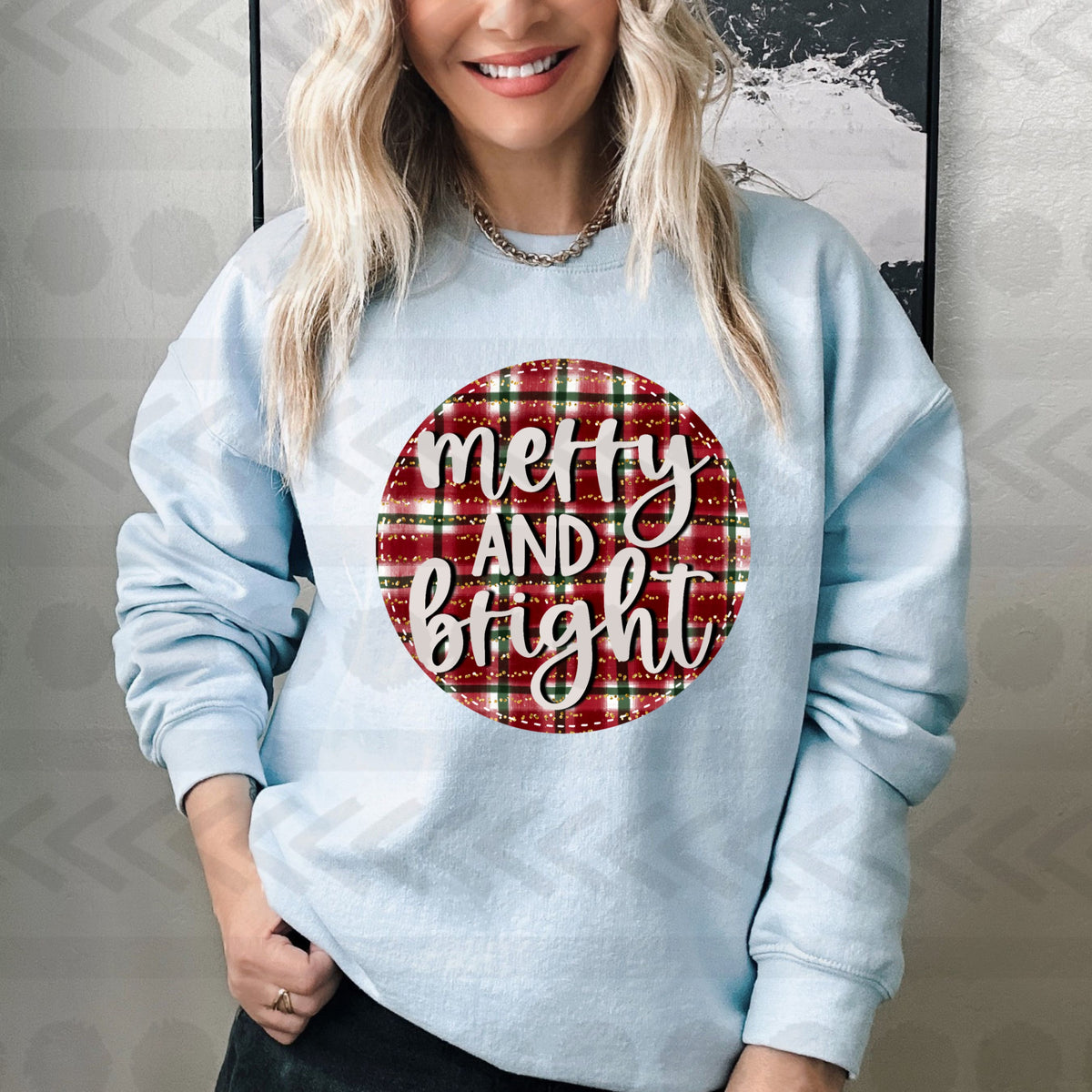 Merry and bright PLAID CIRCLE  14758 DTF transfer