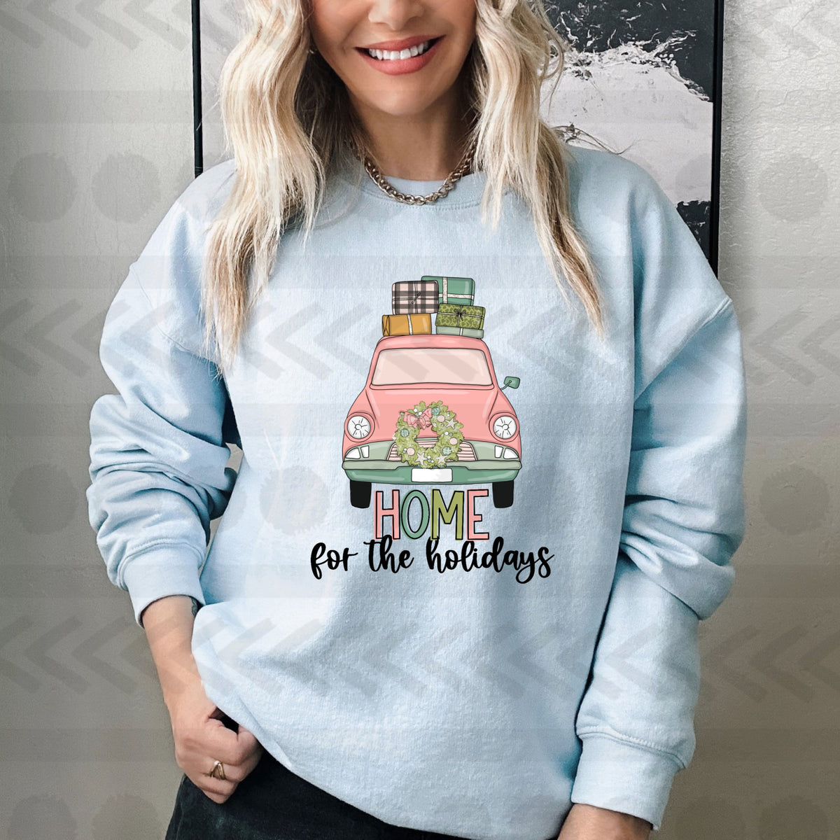 Home for the holidays pink car 14744 DTF transfer